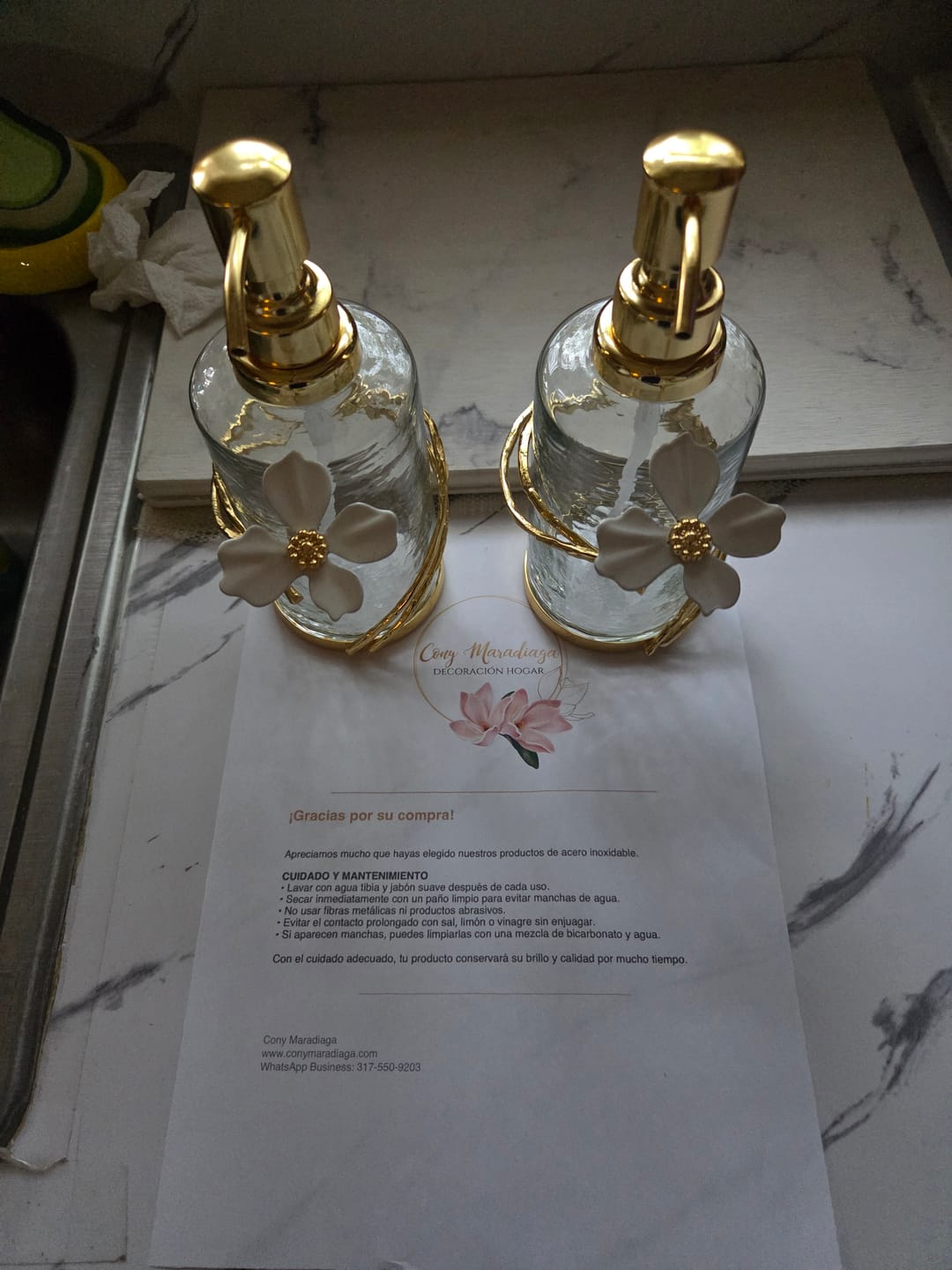 Customer photo review of Set Of Two Glass Soap Dispensers