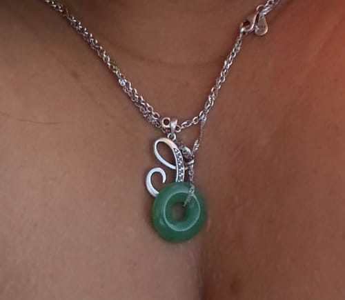 Customer photo review of Jade Coin Necklace