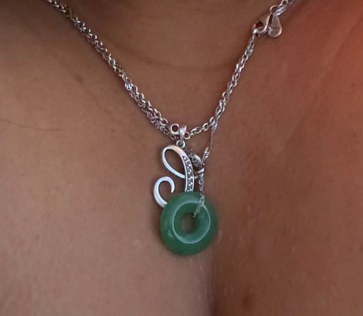 Customer photo review of Jade Coin Necklace
