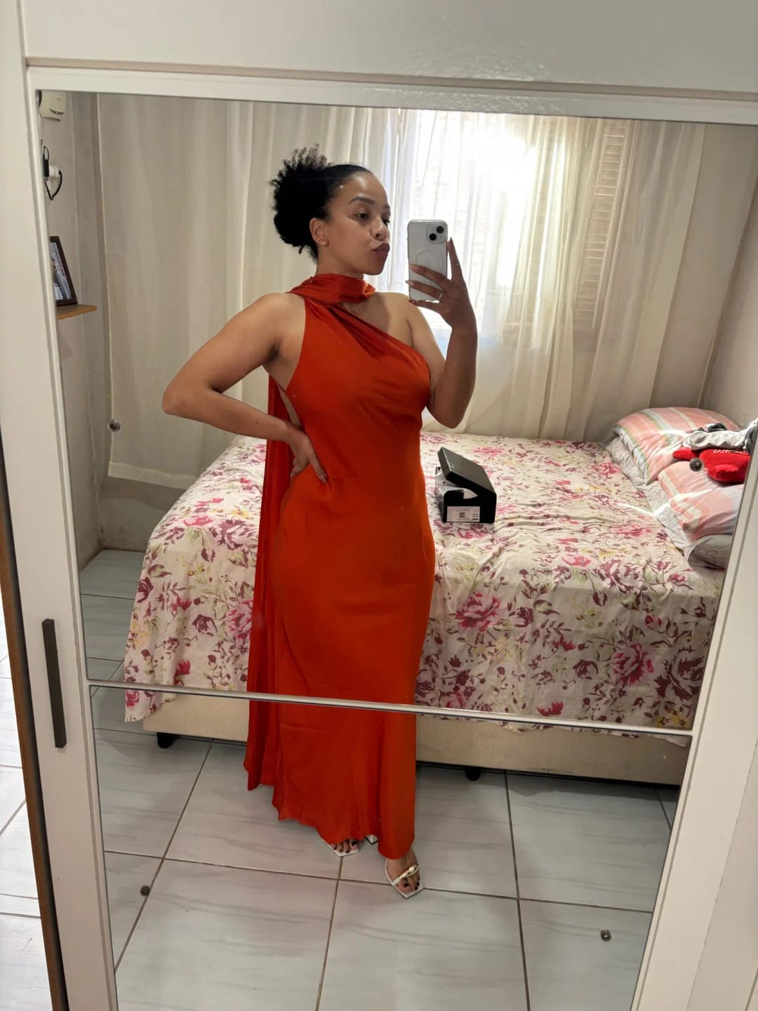 Customer photo review of Yanna Halter Backless Satin Dress