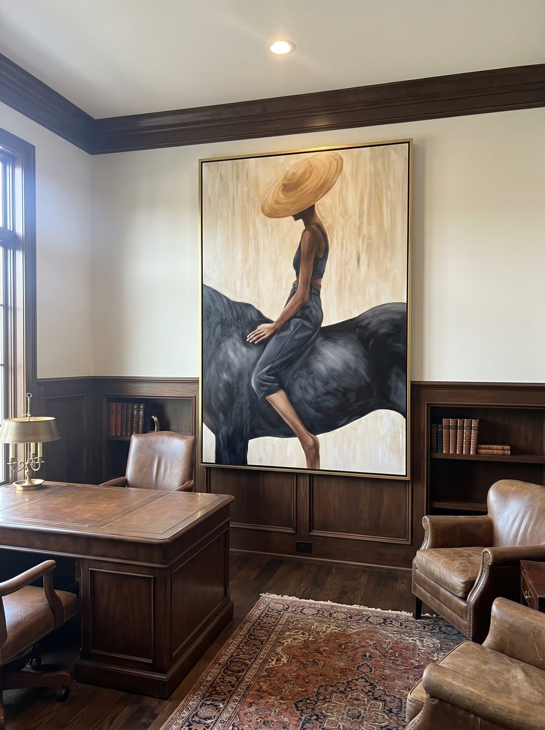 Customer photo review of Grace in the Wild - Modern Fashion Black Horse & Woman Painting | Luxury Minimalist Living Room Art