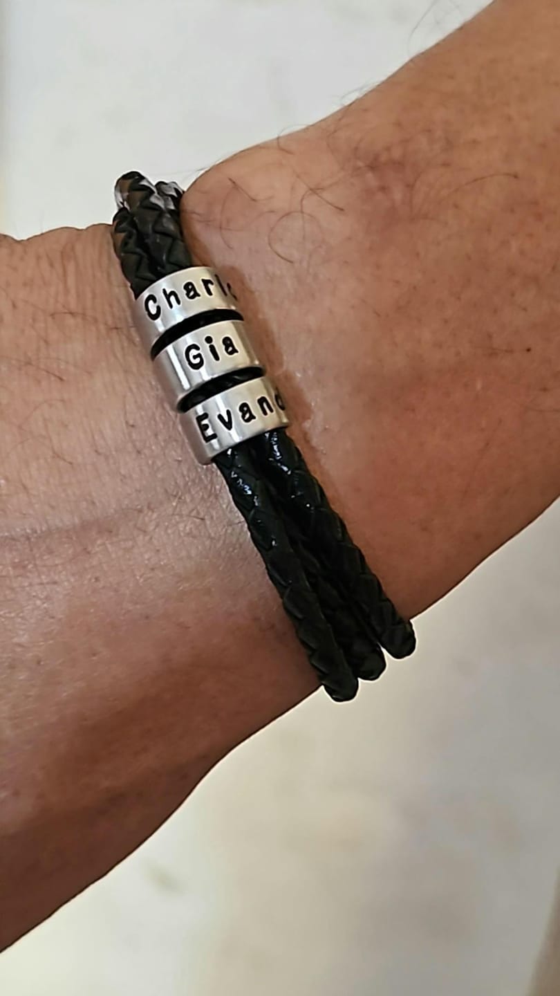 Customer photo review of Braided Leather Bracelet with Beads