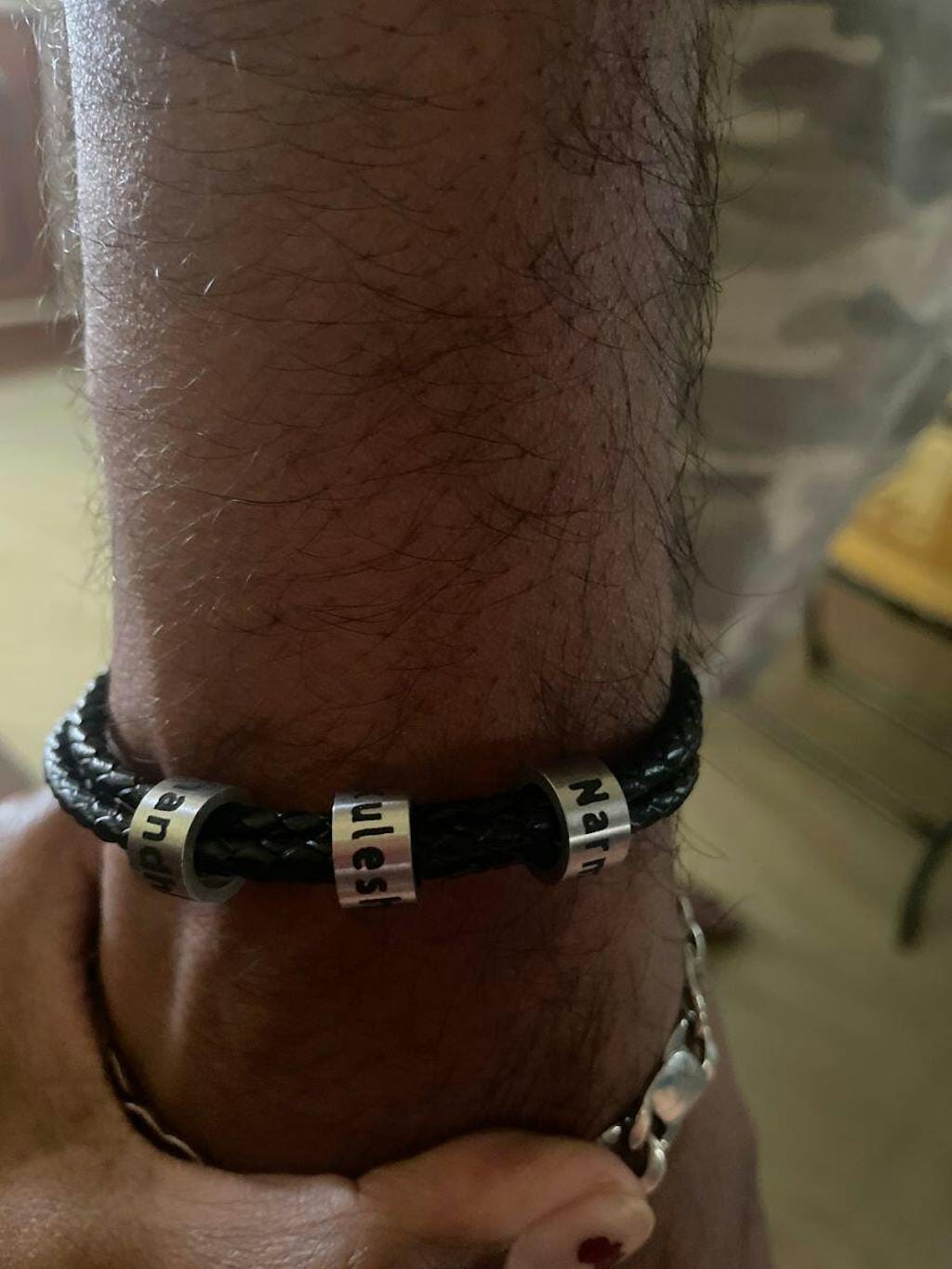 Customer photo review of Braided Leather Bracelet with Beads
