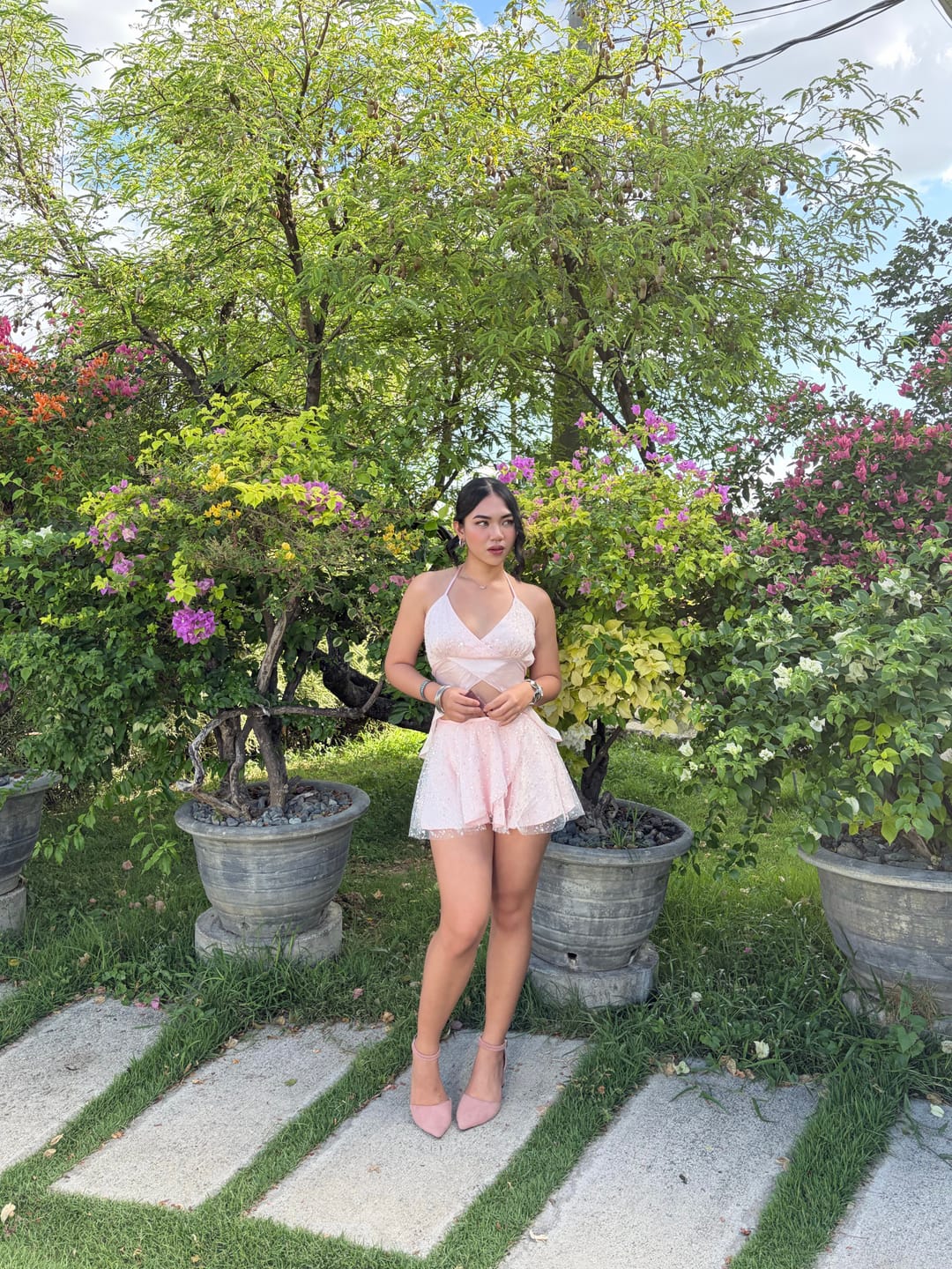 Customer photo review of Pirouette Babydoll Wrap Top (Sequin Pink)
