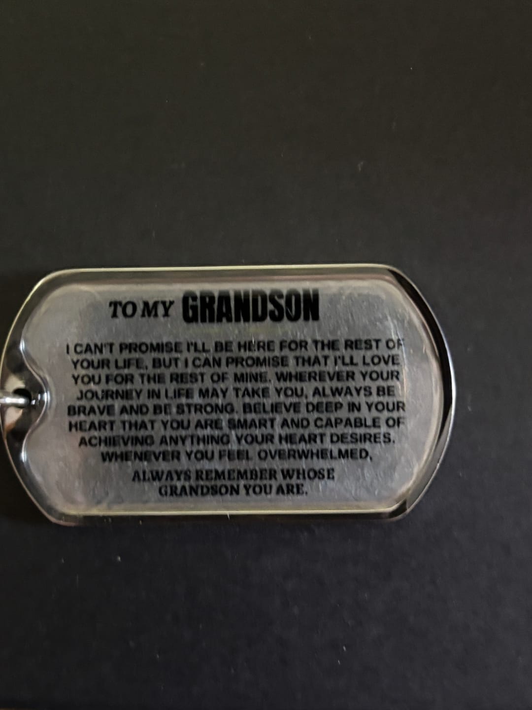 Customer photo review of To My Grandson | Remember Whose Grandson You Are | Personalized Keychain - SS293V2