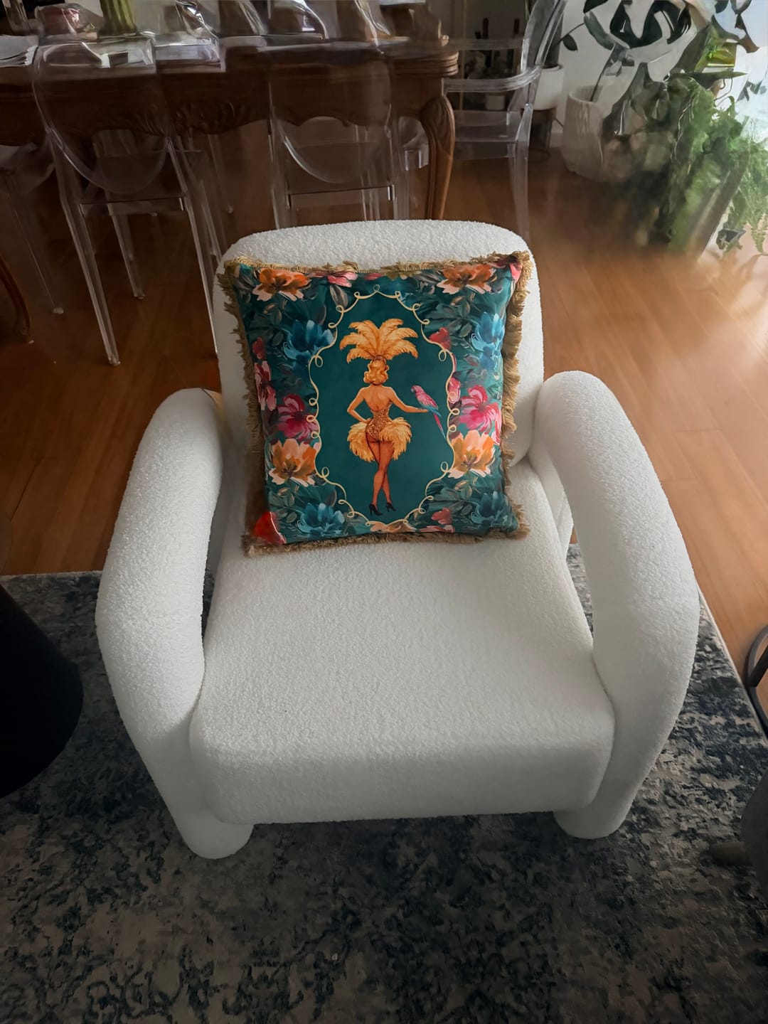 Customer photo review of Lulu LaRue Floral Fringed Cushion Teal