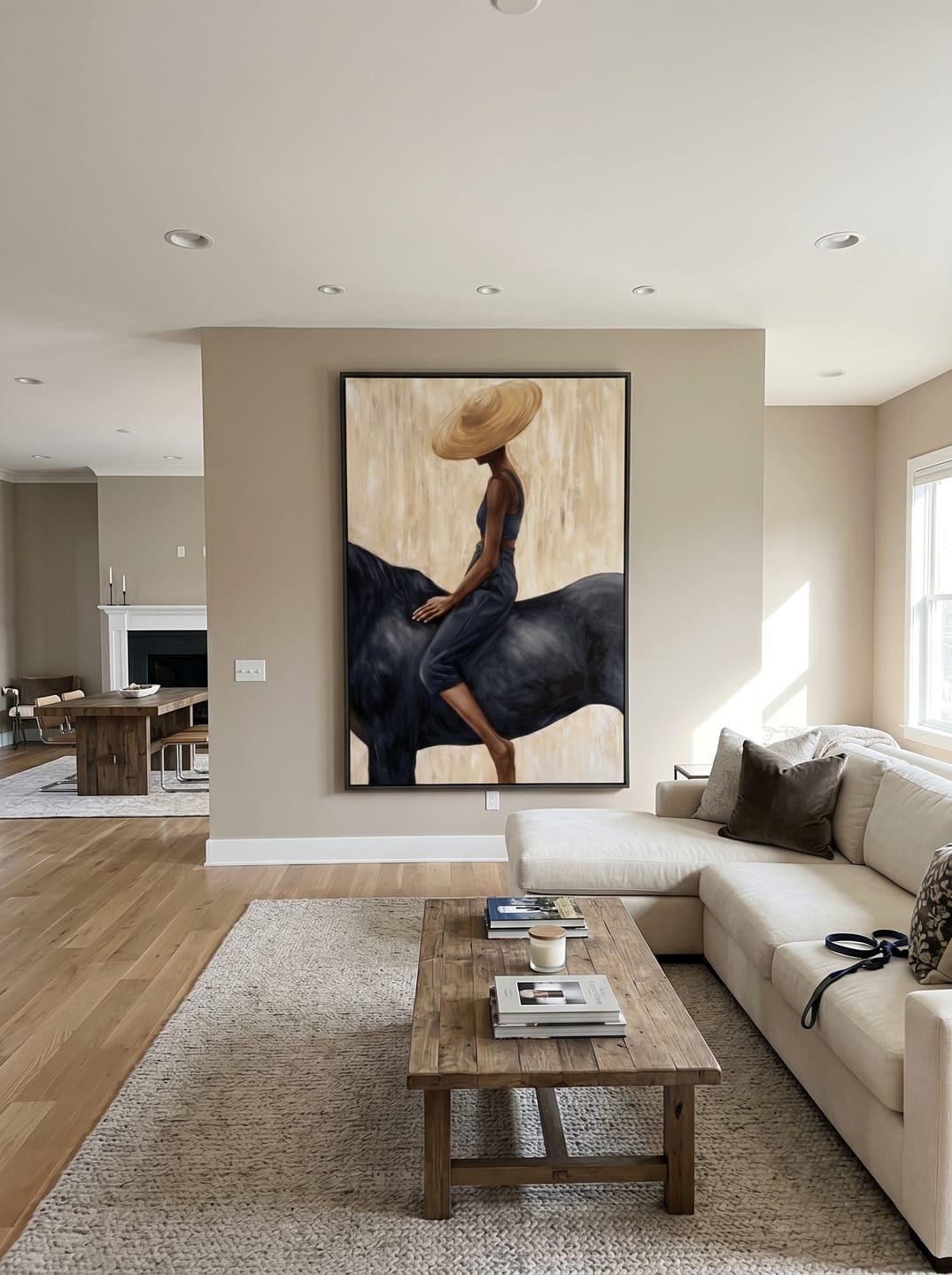Customer photo review of Grace in the Wild - Modern Fashion Black Horse & Woman Painting | Luxury Minimalist Living Room Art