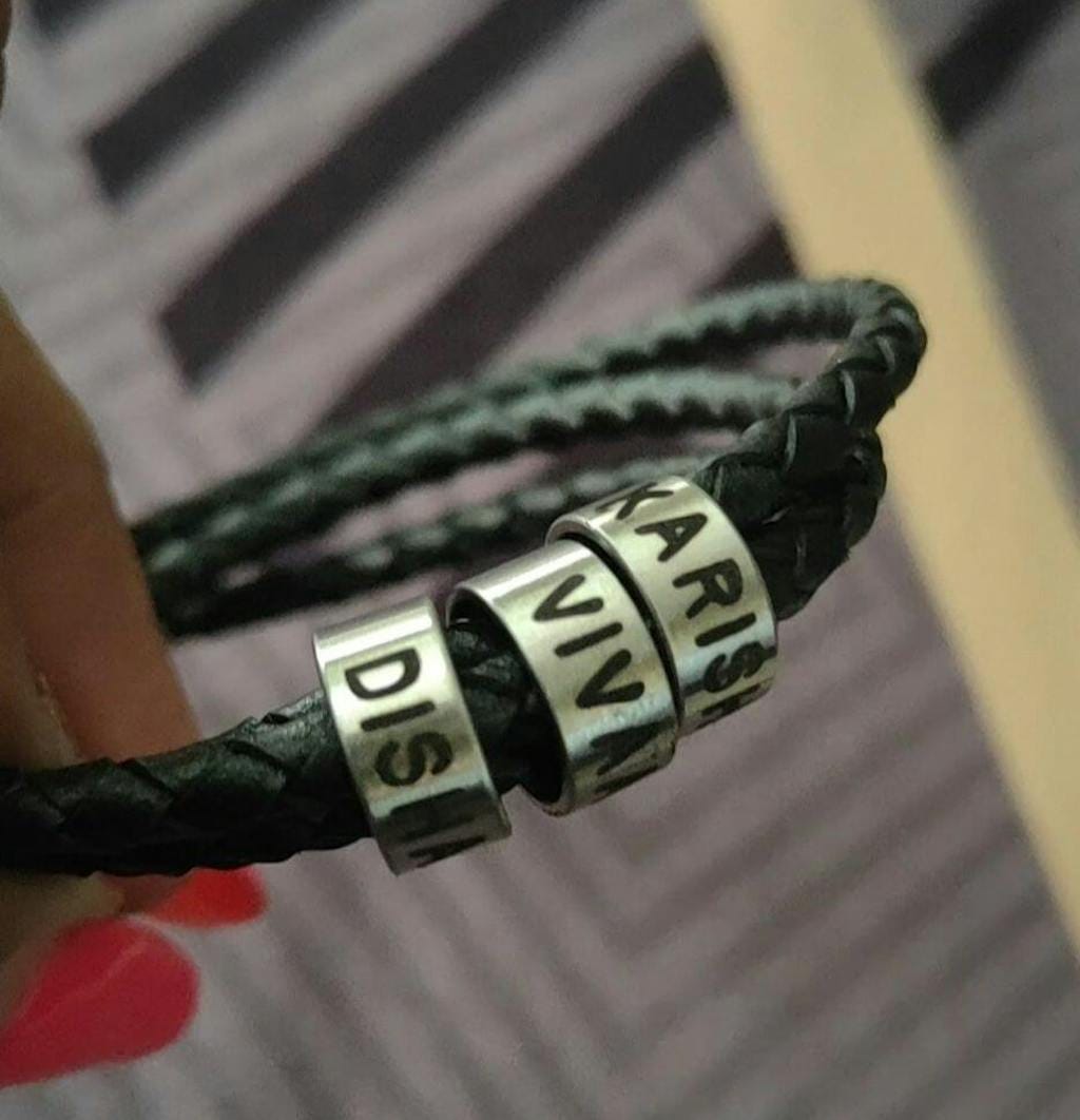 Customer photo review of Braided Leather Bracelet with Beads