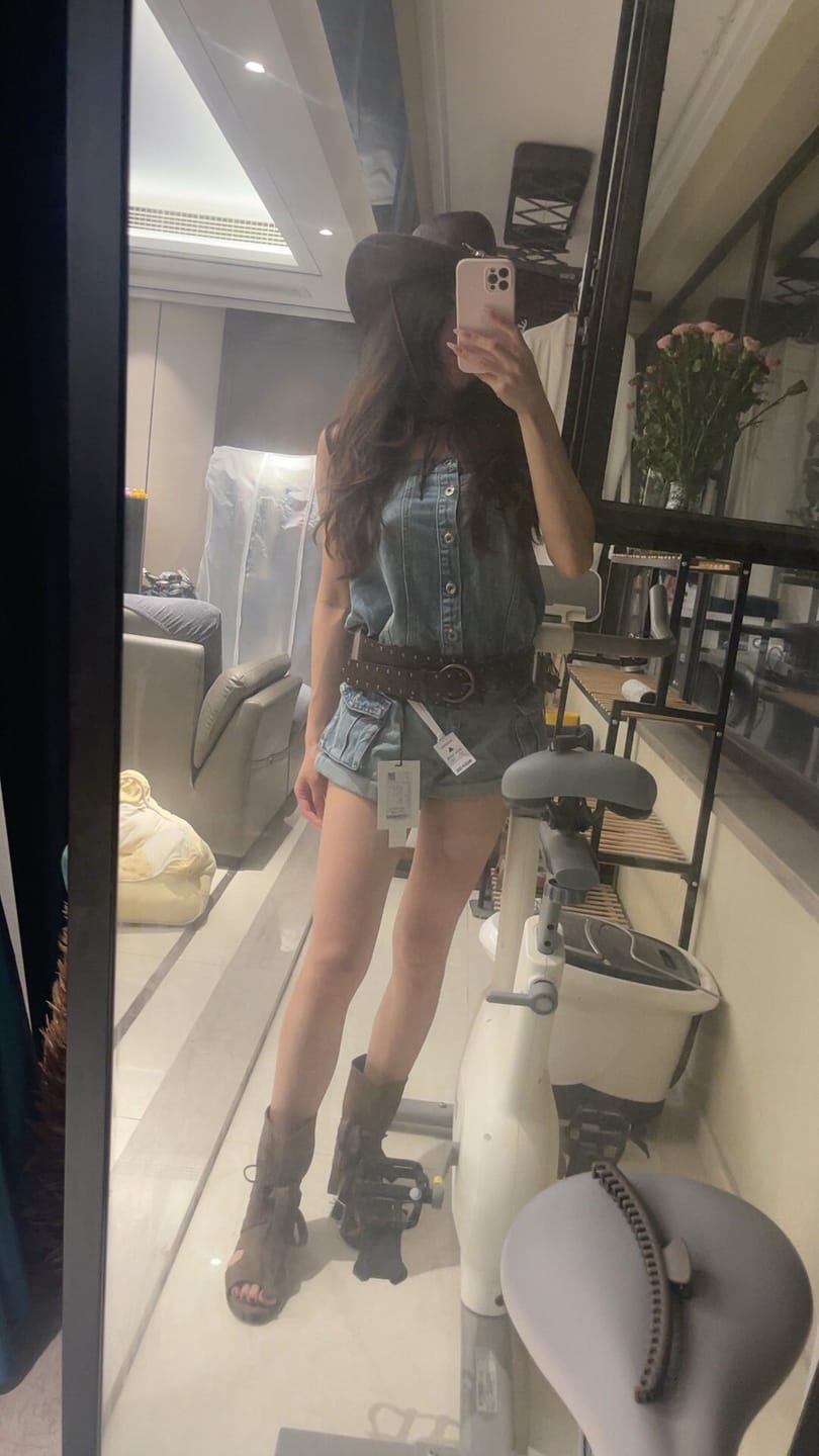 Customer photo review of WARDEN EDGE Strapless Denim Utility Romper