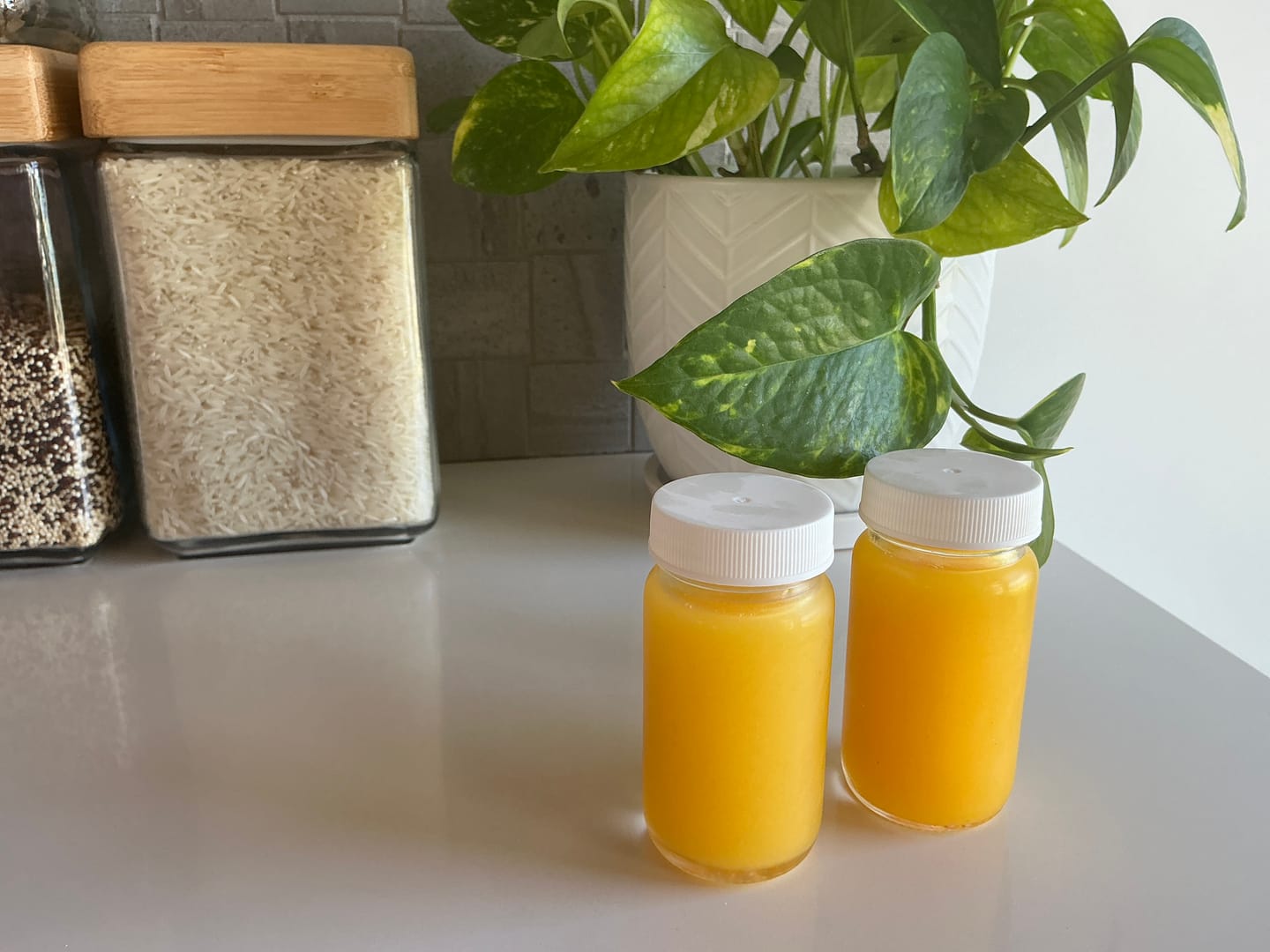 Customer photo review of Glass Juice Shot Bottles Set, White Lids