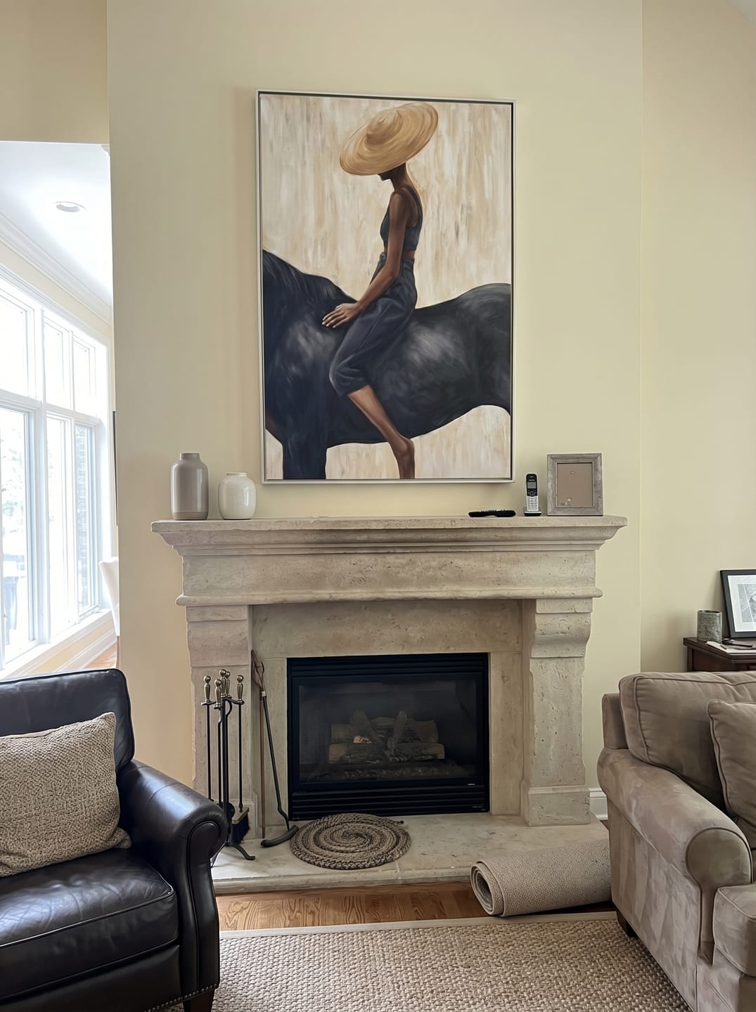 Customer photo review of Grace in the Wild - Modern Fashion Black Horse & Woman Painting | Luxury Minimalist Living Room Art