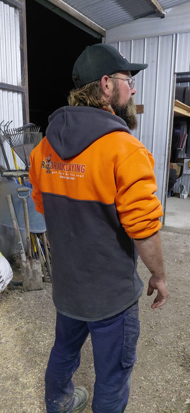 Customer photo review of Hi Vis Orange & Gunmetal Grey | Half Zip Hoody | Just Tradies