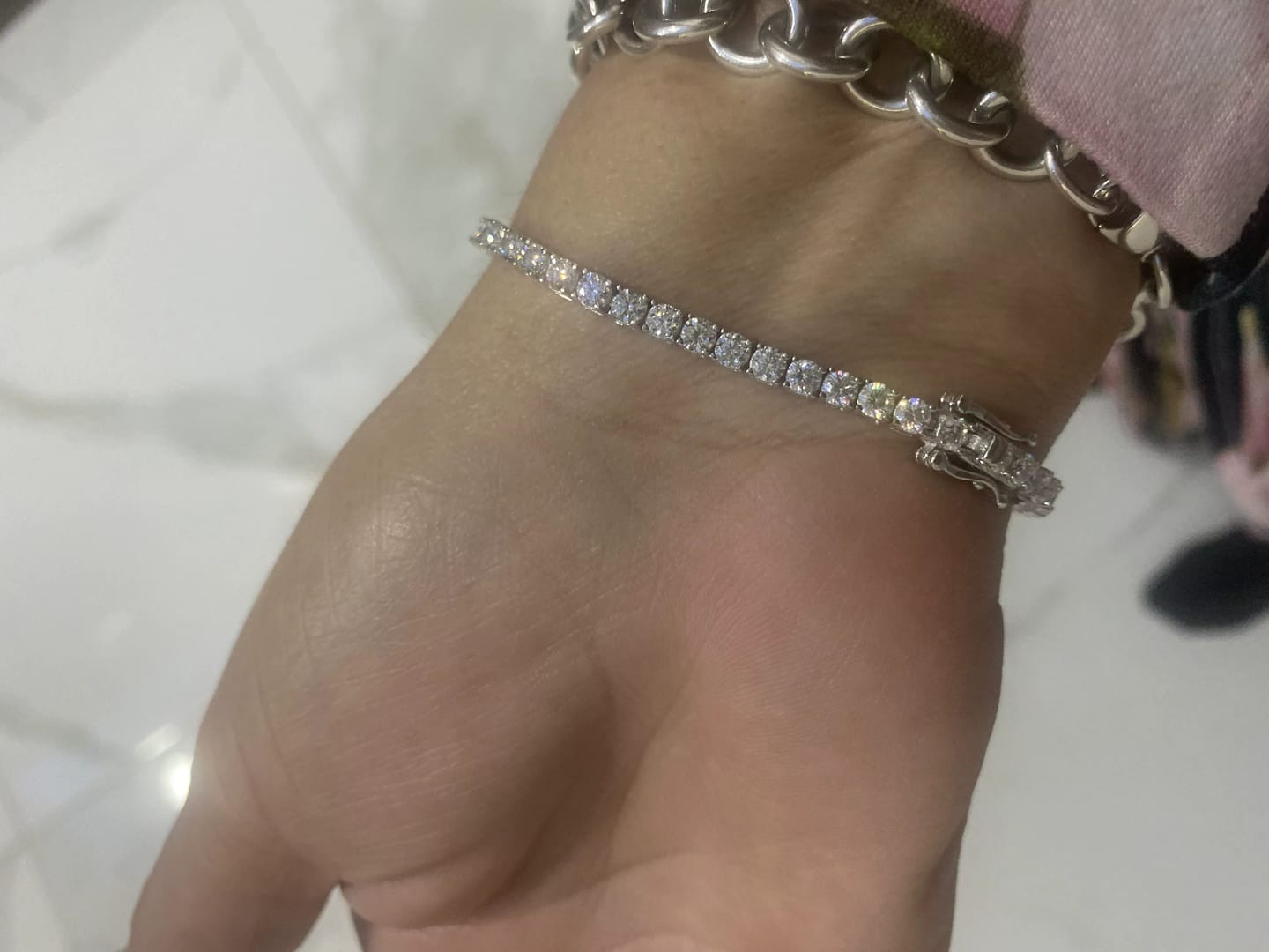 Customer photo review of GL 2MM 3MM 4MM 5MM 6.5MM S925 Silver Moissanite Diamond Tennis Chain Bracelet