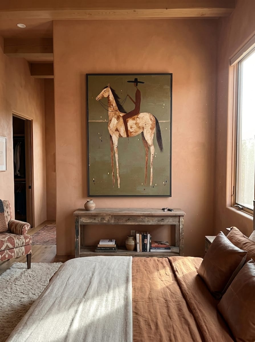 Customer photo review of The Silent Rider – Wabi-Sabi Earth Tone Abstract Horse Painting | Minimalist Textured Entryway Art