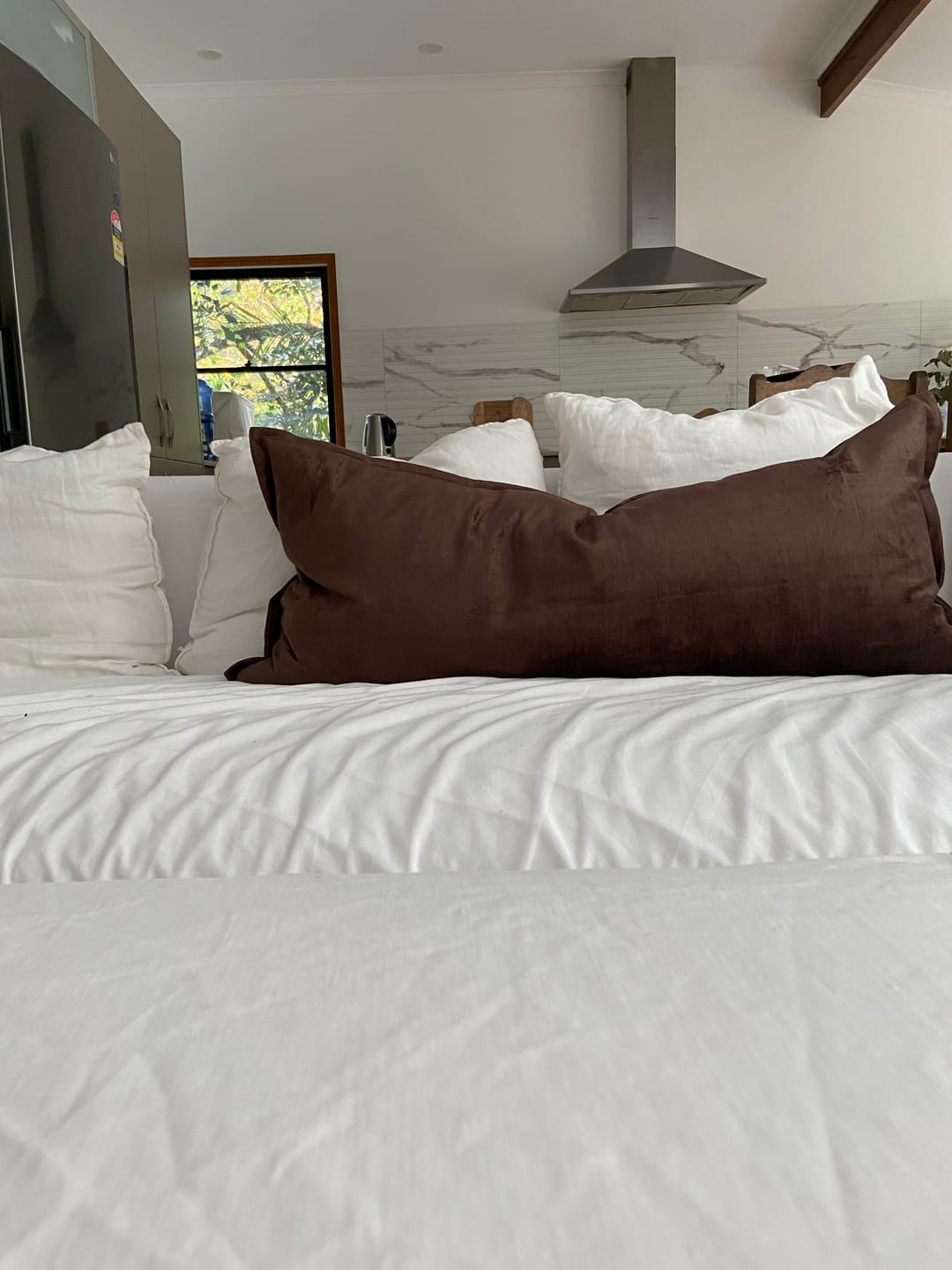 Customer photo review of Velvet Chocolate Bespoke Long Lumbar Cushion Cover