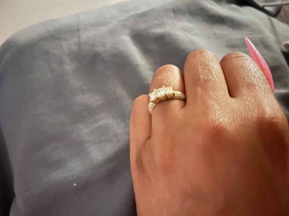Customer photo review of 2.25 CT Princess & Round Cut Natural Diamonds - Three Stone Rings