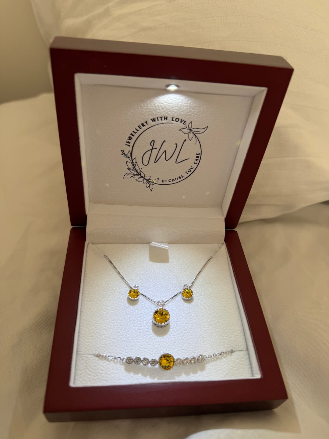 Customer photo review of 3-Piece Citrine Yellow Crystal Jewellery Gift Set