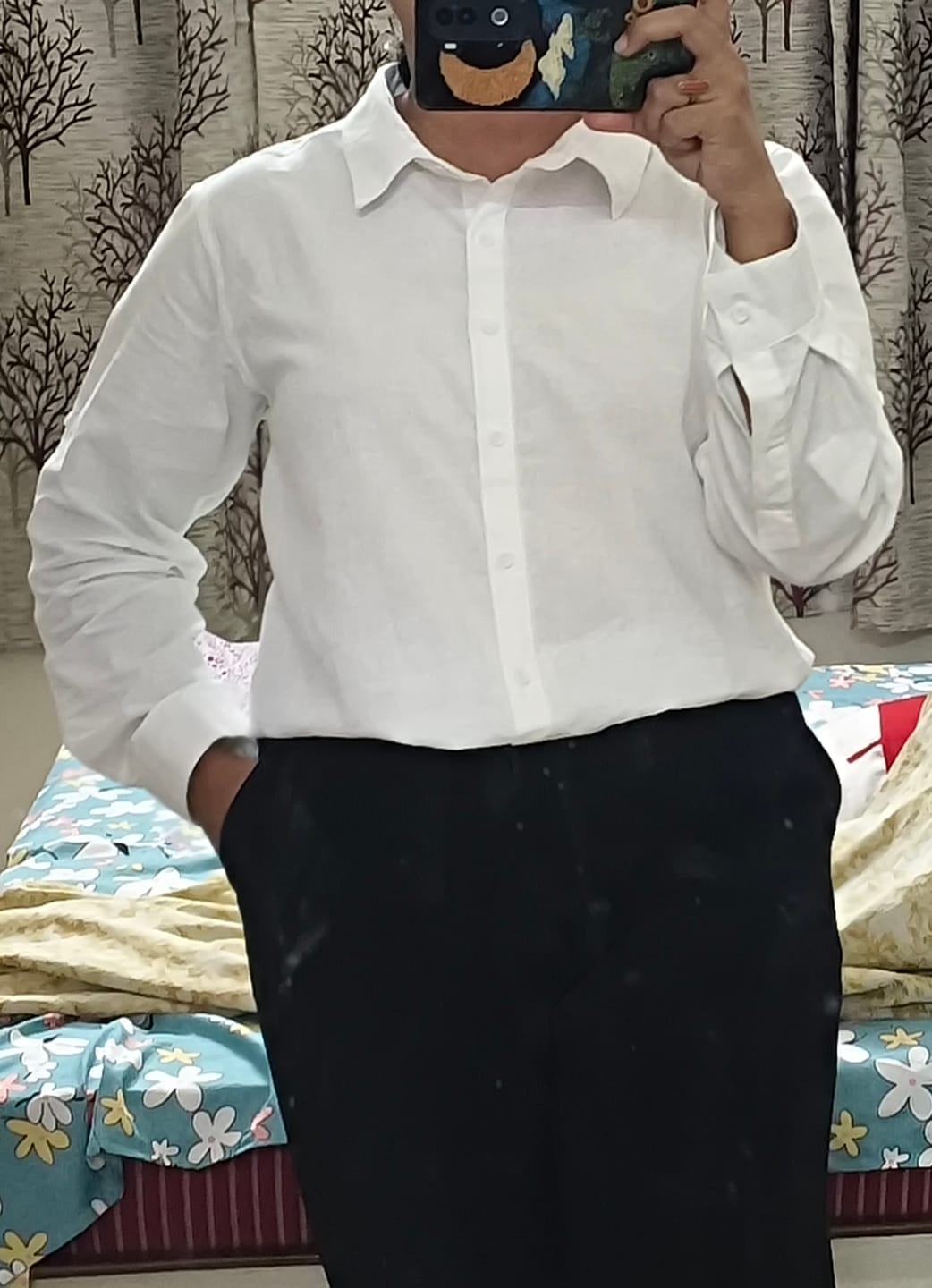 Customer photo review of Women White Airy-Linen Shirt