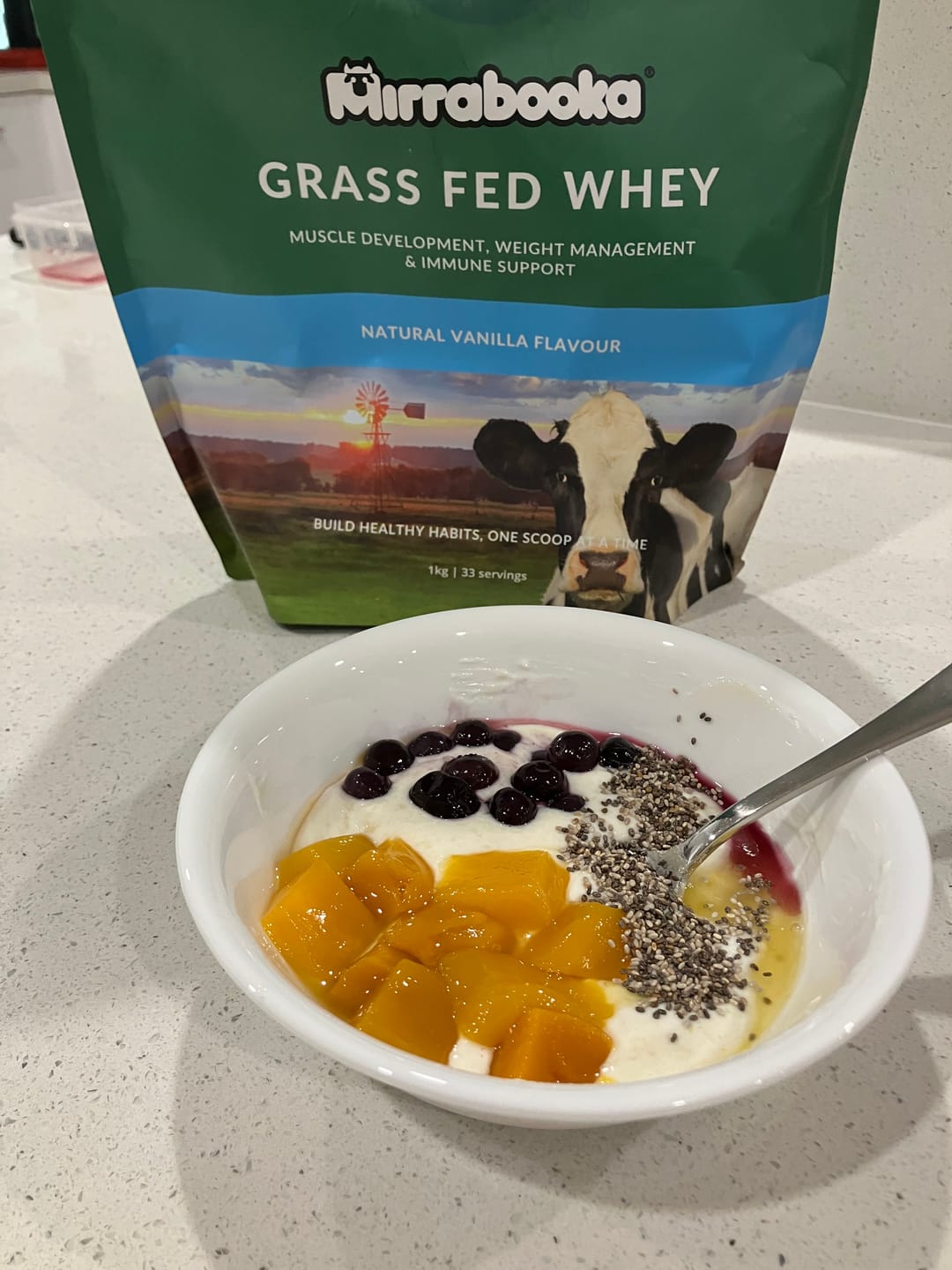 Customer photo review of Grass Fed Whey Protein Vanilla 1kg (33 servings)