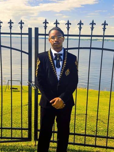 Customer photo review of Mens 2-Piece Gold Embroidered Velvet Black Dinner Jacket