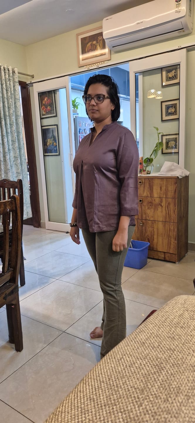 Customer photo review of Women Brinjal Viscose Pleated Top