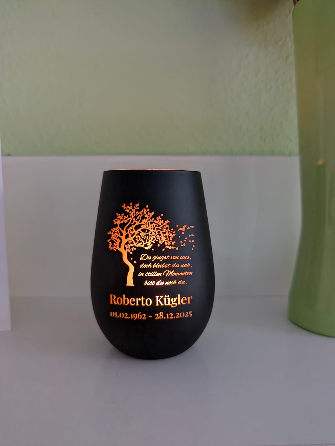 Customer photo review of Windlicht - Du gingst von uns - personalisierbar