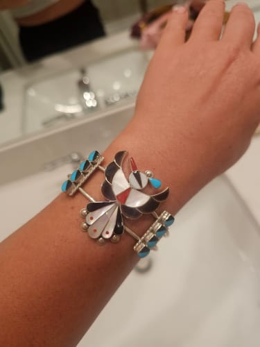 Customer photo review of Leagus Ahiyite Sterling Silver Zuni Multi Stones Inlay Thunderbird Bracelet