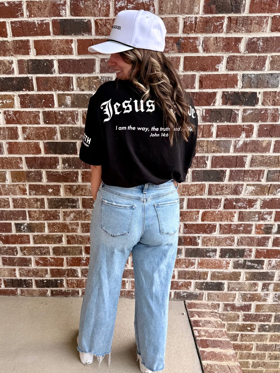Customer photo review of Premium Oversized Scripture Tee