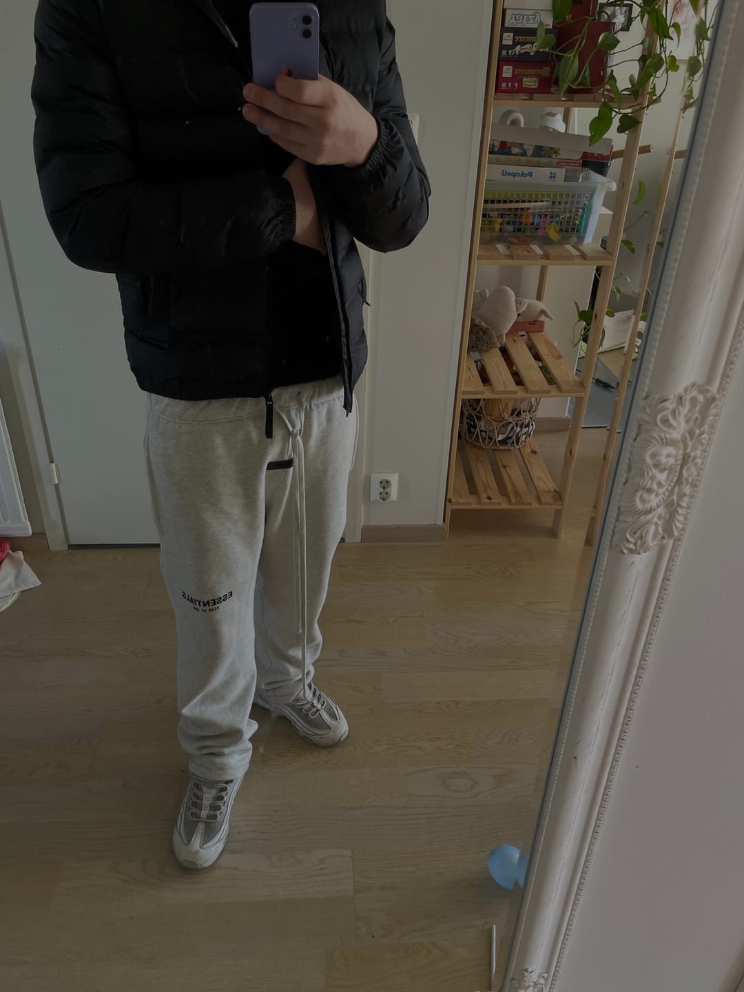 Customer photo review of Fear of God Essentials Sweatpants Light Oatmeal Relaxed (Flared)