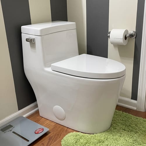 Customer photo review of Ystad -  One Piece Toilet with Single Flush Soft Closing Seat Concealed Tank Elongated Bowl Floor