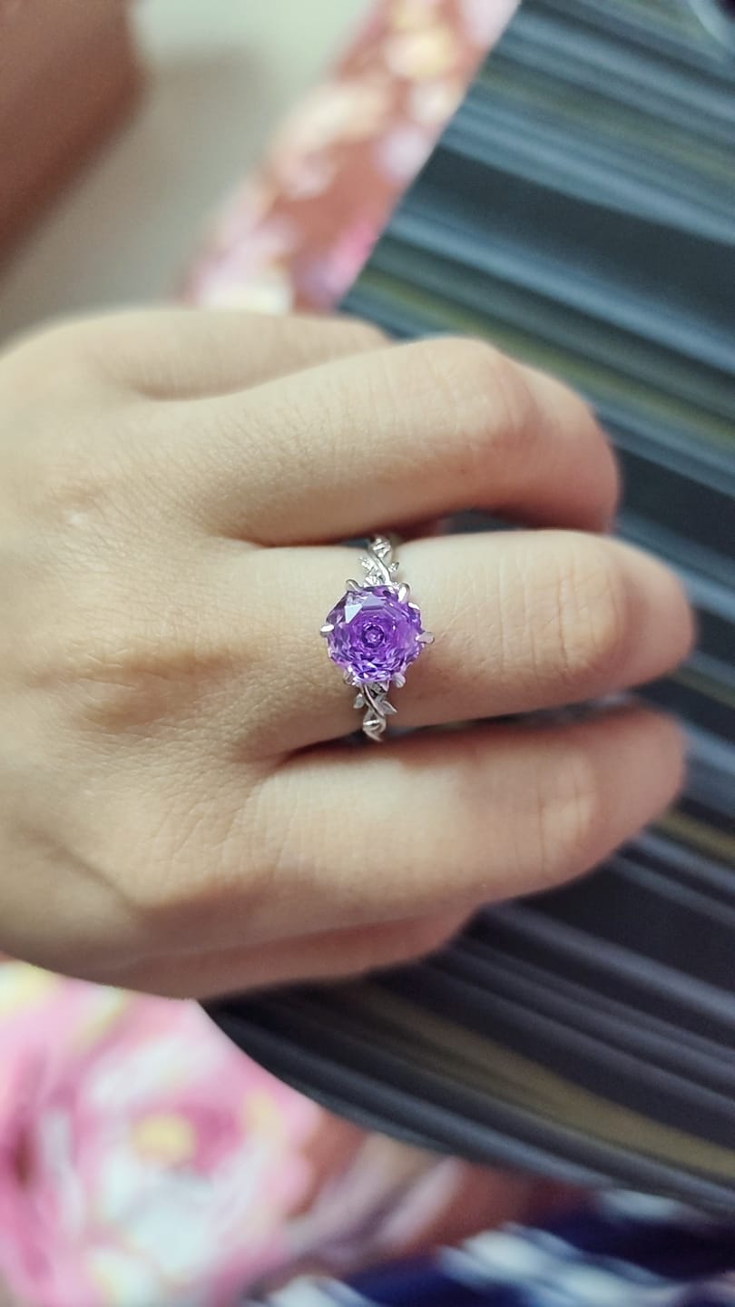 Customer photo review of 2Ct Purple Rose Cut Silver Solitare Ring For Women