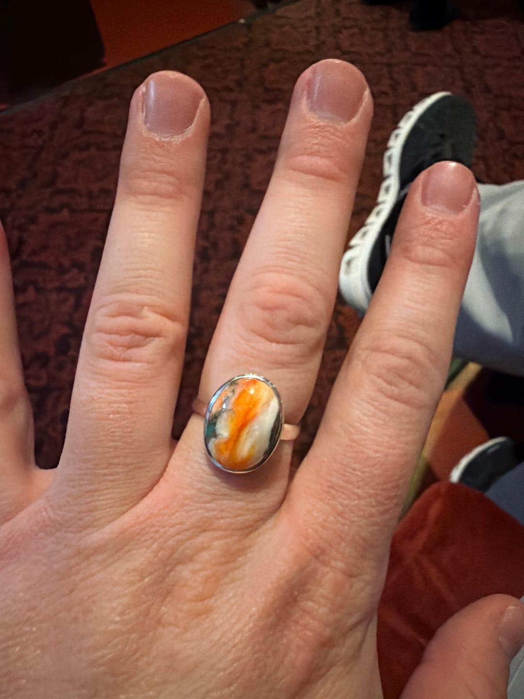 Customer photo review of Rose Flower Fidget Ring with Green and Purple Amethyst