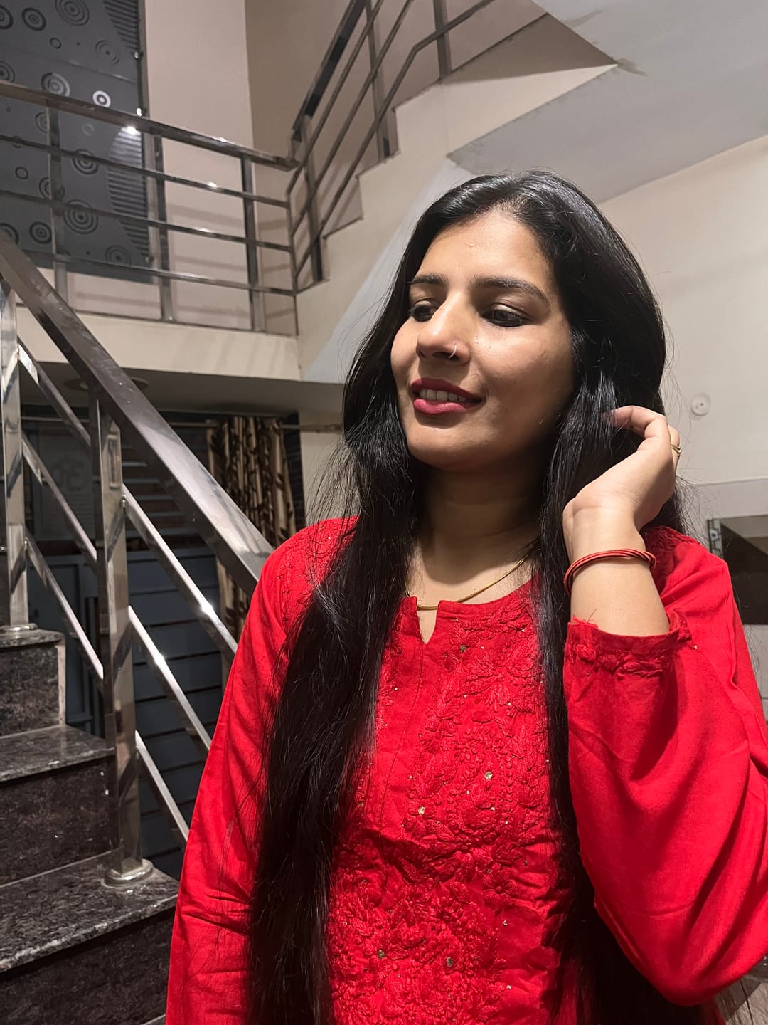 Customer photo review of Red 2 piece Rayon Mukaish set
