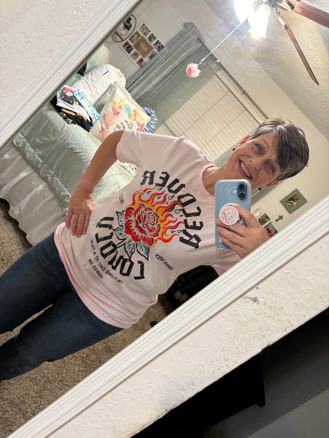 Customer photo review of Recover Loudly T-shirt with Custom Sobriety Date