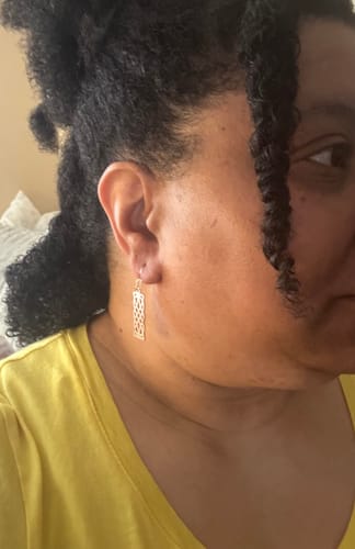 Customer photo review of Intricate Metallic Drop Earrings Dangles