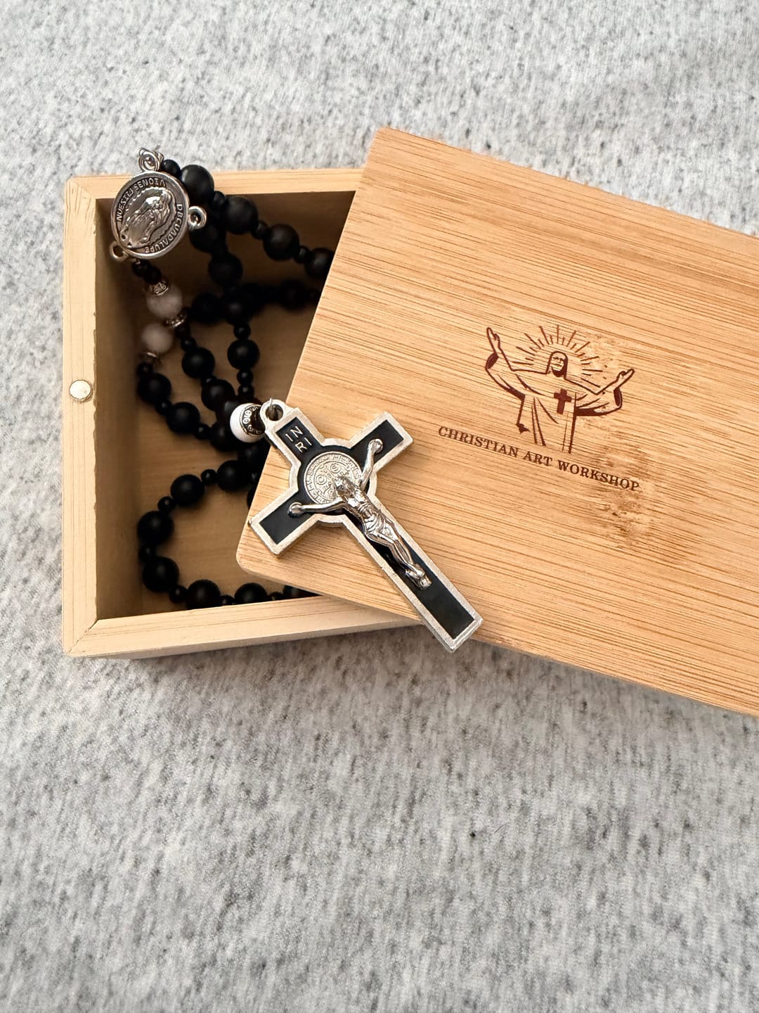 Customer photo review of Christianartworkshop Sacred Rosary Wood Gift Box