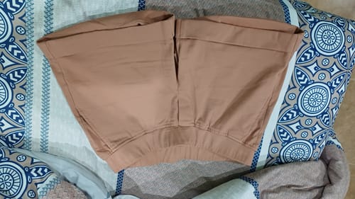 Customer's Cameo Brown Bridget Shorts laid flat, showing the cuffed hems and waistband.