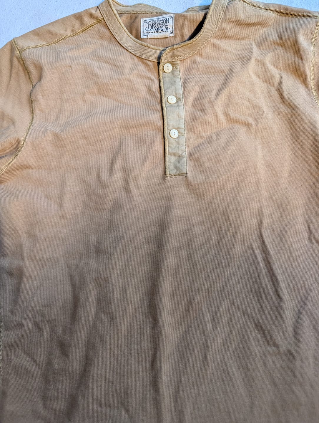 Customer photo review of Vintage Long Sleeve Henley Shirt - Khaki