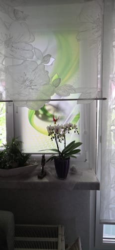 Customer photo review of Klemmfix Rollo "Abstrakt Gruen Grau" | Motiv-Klemmrollo