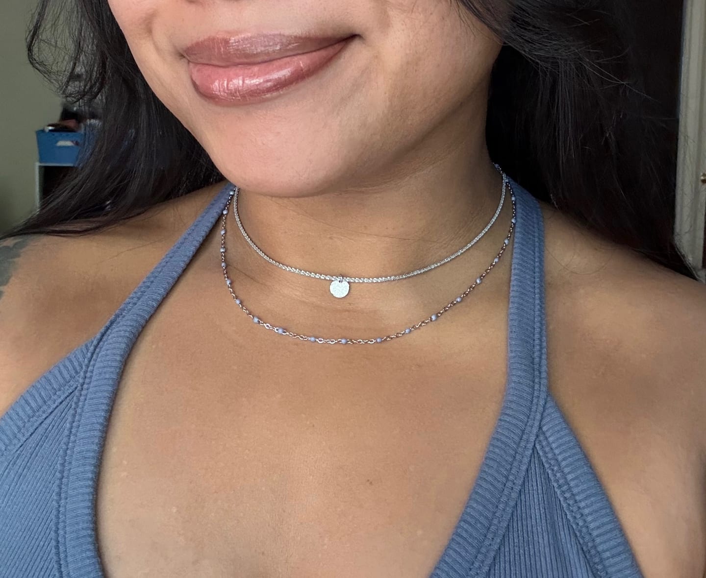Customer photo review of Lia Layered Silver Coin Bead Necklace