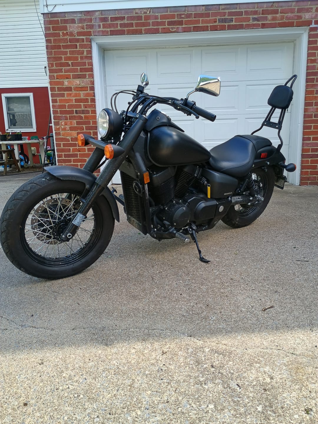 Customer photo review of Iron Born 25" Sissy Bar with Foldable Luggage Rack for Honda Shadow 750 Phantom Matte Black