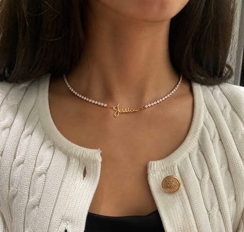 Customer photo review of Signature Name Tennis Necklace