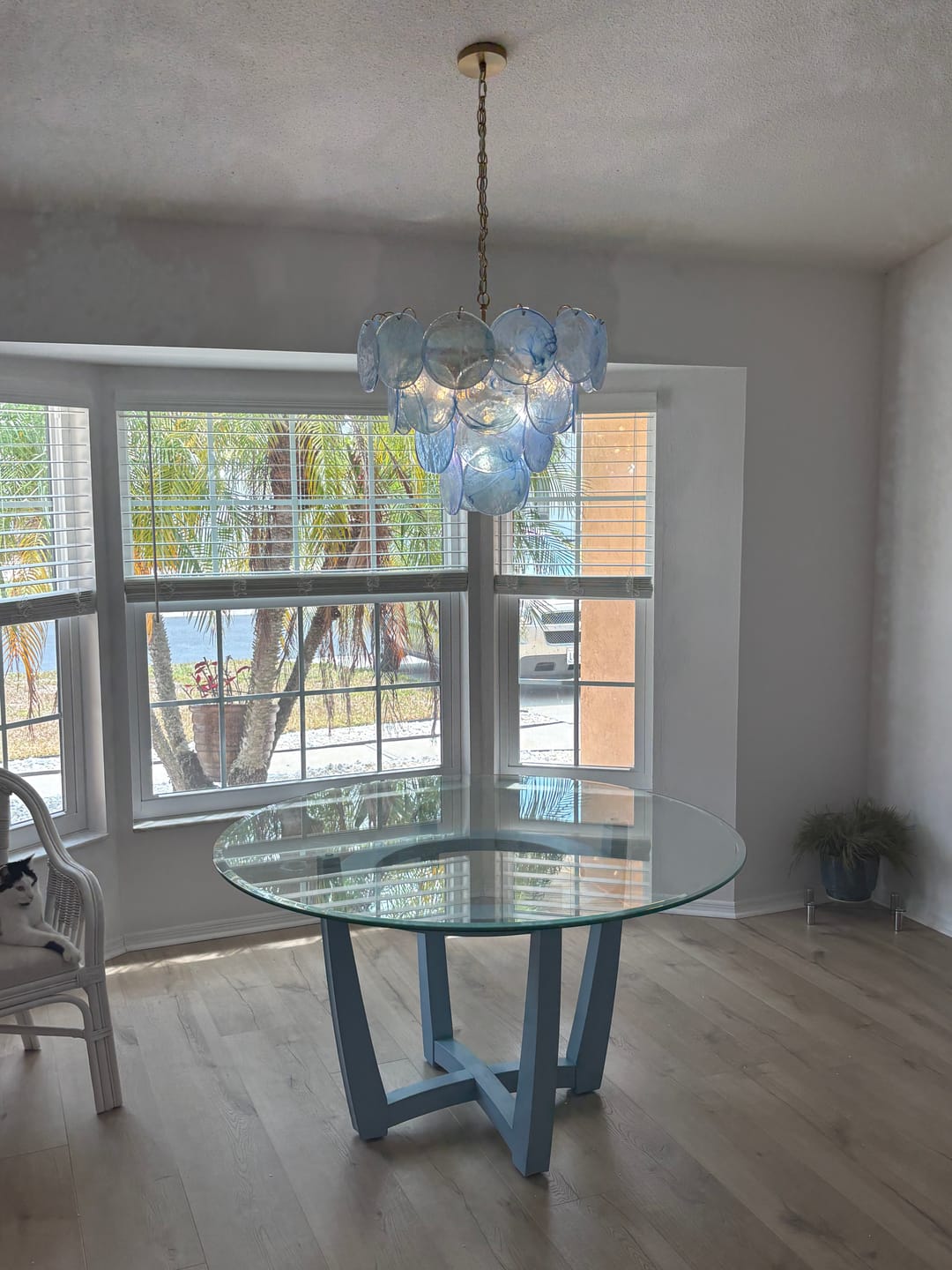 Customer photo review of Glam Blue Iridescent Swirl Glass Round Tiered Chandelier