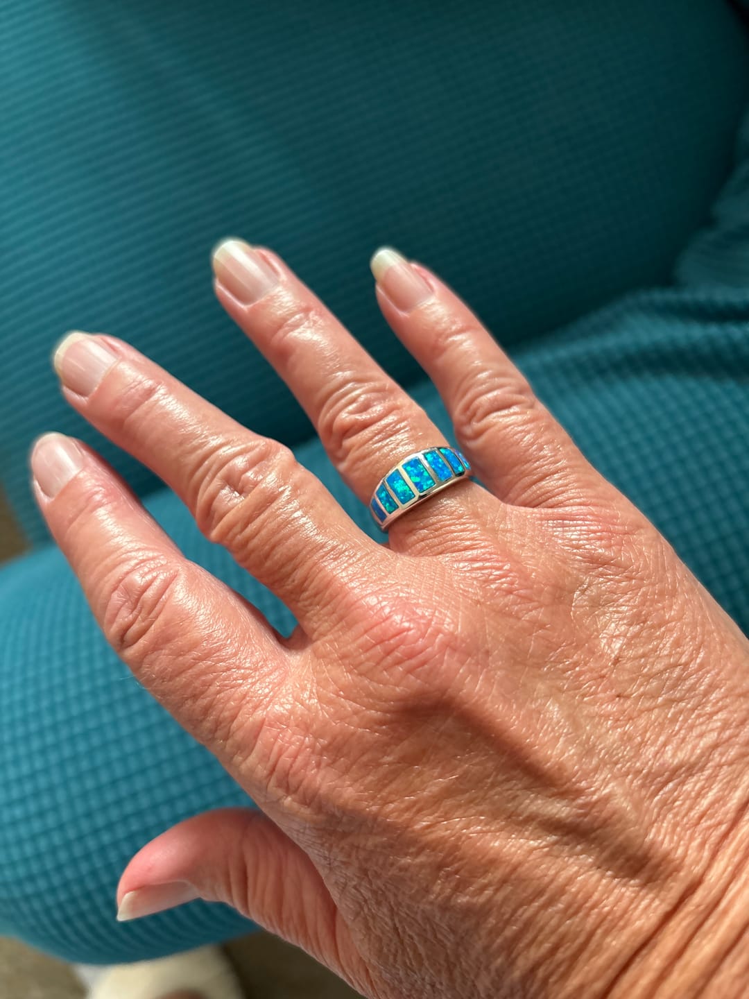 Customer photo review of Ocean Mosaic Bar Opal Stone Band Ring - 925 Sterling Silver