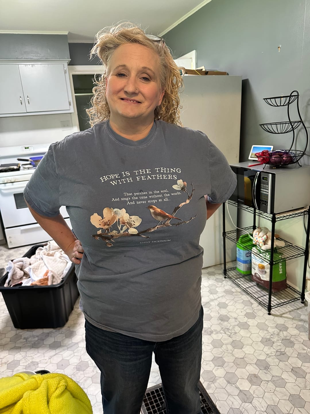 Customer photo review of Emily Dickinson Hope Feathers T-Shirt