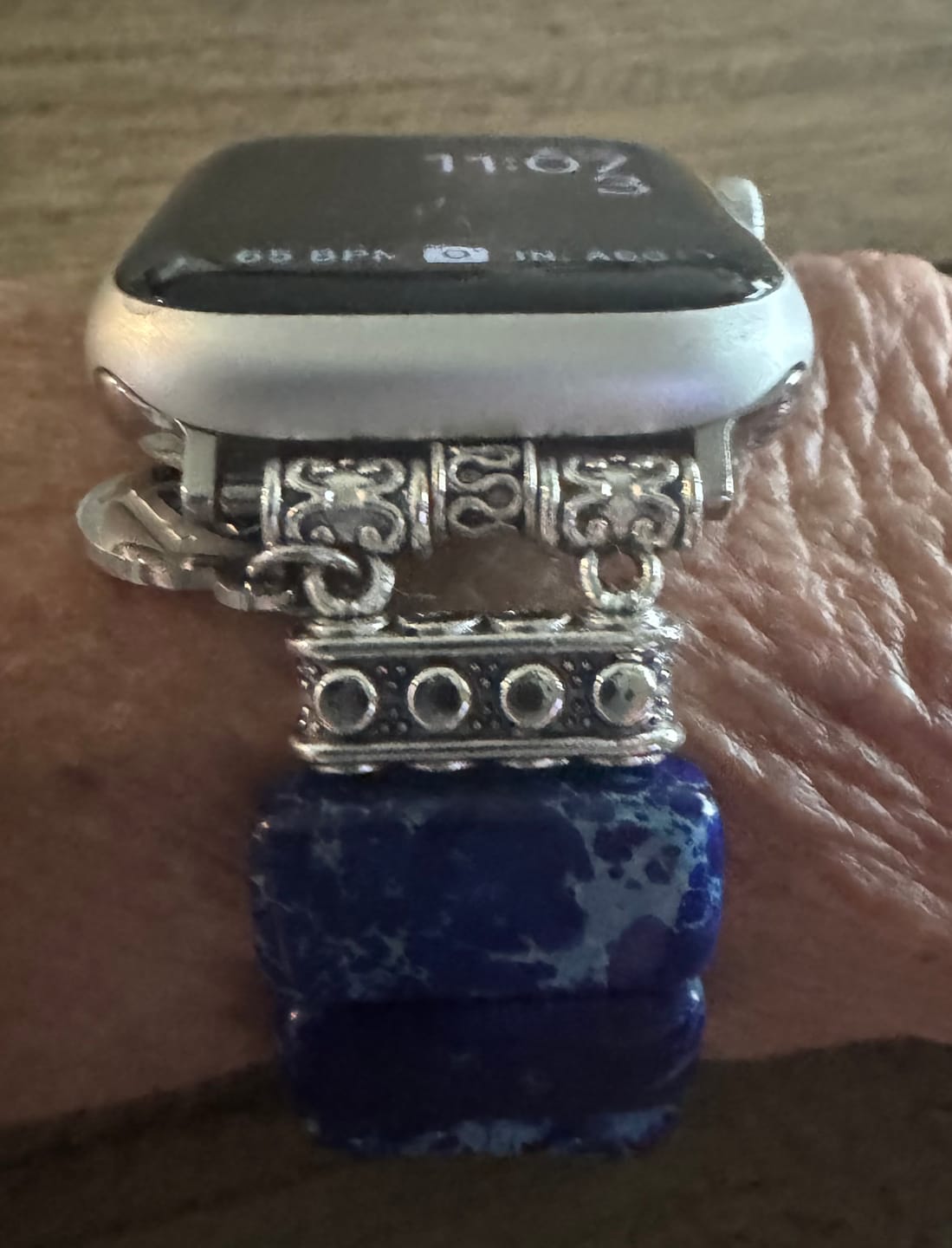 Customer photo review of Dark Navy Tibetan Jasper Stretch Apple Watch Strap