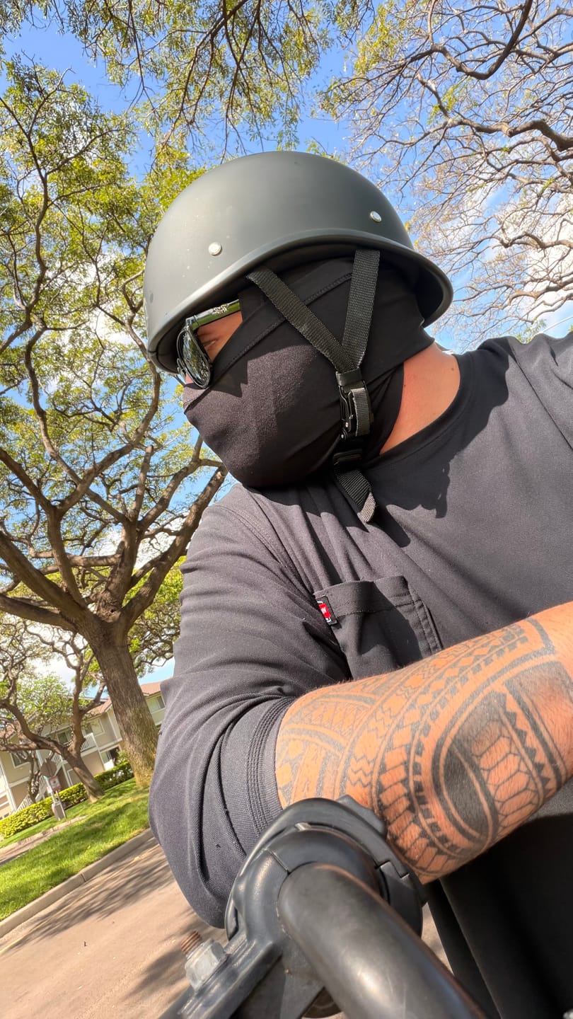 Customer photo review of World's Smallest & Lightest DOT Open Face Polo Helmet- Matte Black