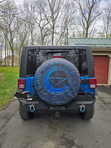 Customer photo review of Custom Spare Tire Cover for Jeep, RV, Bronco Camper, Trailer, & More