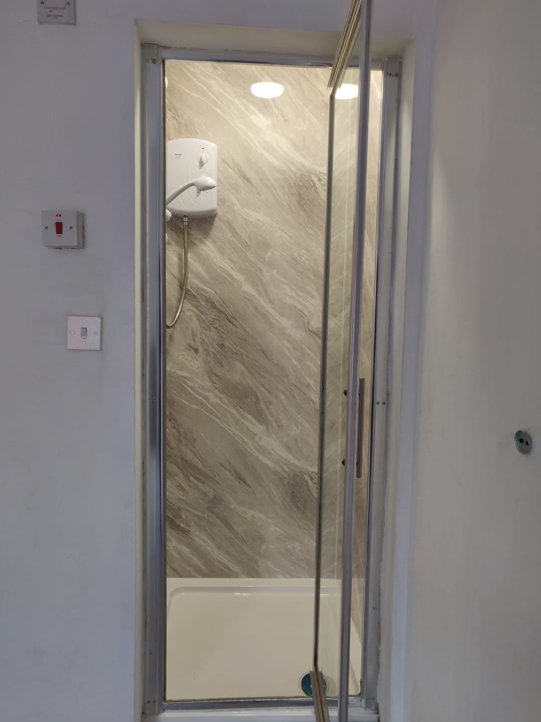 Customer photo review of 10mm Light Grey Marble Gloss Shower Panel 1M x 2.4M