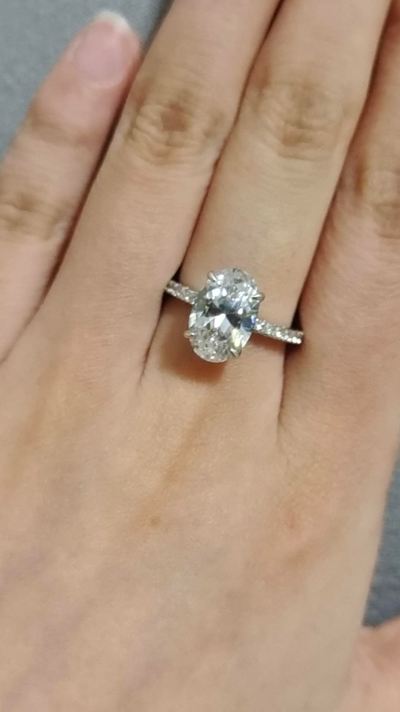 Customer photo review of S925 4.0Ct Oval Cut Classic Hidden Halo Pavé Engagement Ring Promise Ring